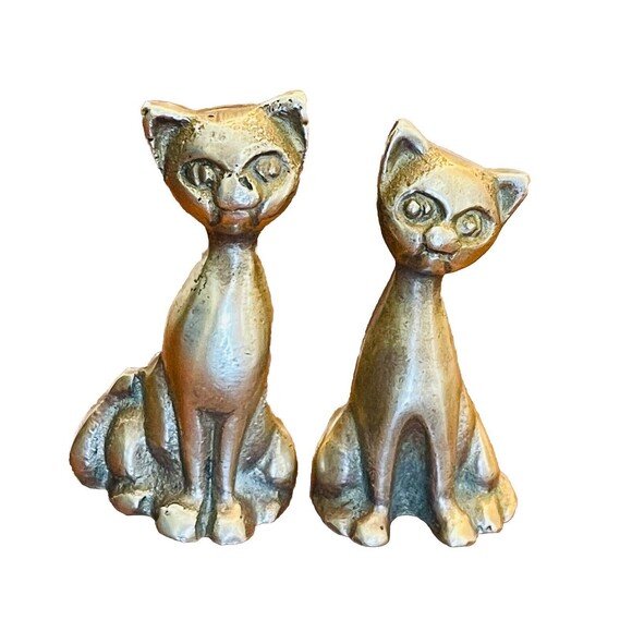 Solid Brass Siamese Cat Kitten Figurines 2.5” Tall Vintage Lot of 2 - Picture 1 of 7